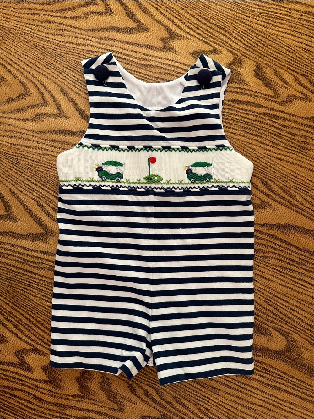 Navy & White Striped Kids One-Piece with Green Golf Motif